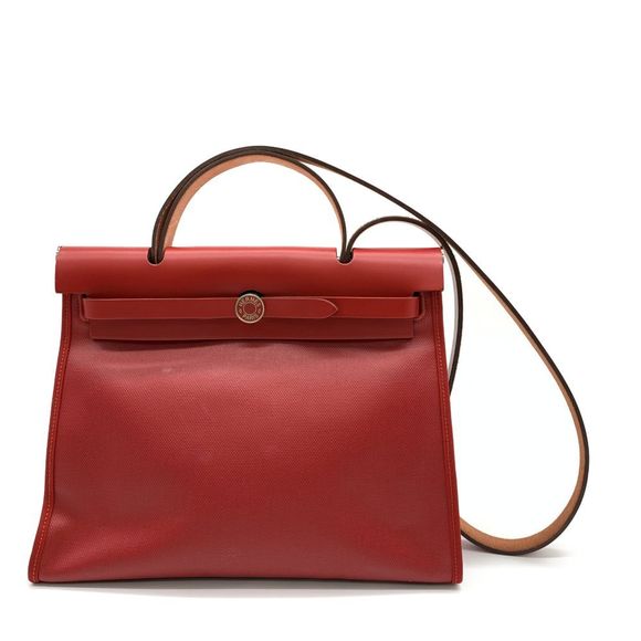 Hermes Yale Bag Zip PM 2way Shoulder Bag Canvas Calf Red - Picture 1 of 7